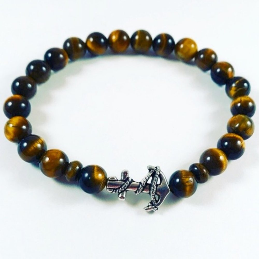 Men or women tiger eye silver anchor bracelet - Picture 2 of 2